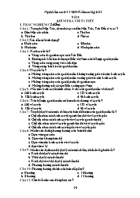 Giáo án Địa lý Lớp 6 - Tiết 8 Kiểm tra viết 1 tiết - Năm học 2019-2020